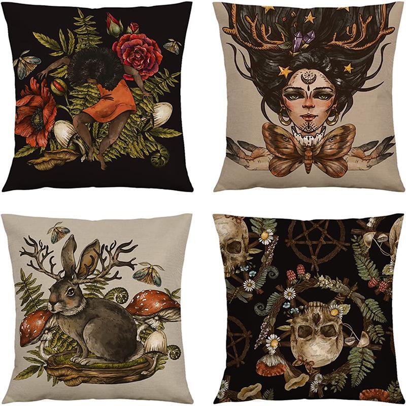 Tarot Printed Line Pillow Cover Moon Star Home Bedroom Sofa Pillow Cushion Cover