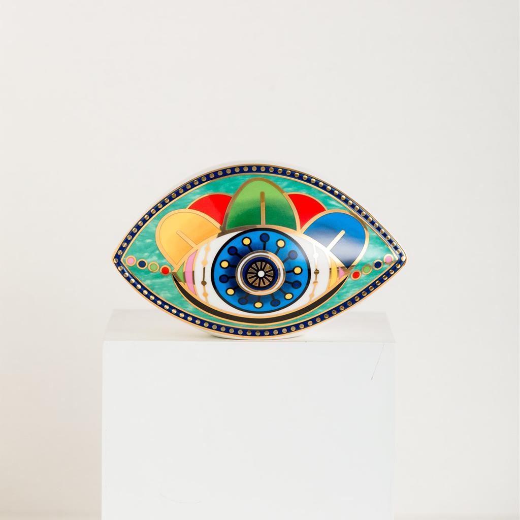 New Blue Evil Eye Home Decor Ornament Ceramic Devil's Eye Statues Lucky Amulet Home Living Room Desktop Feng Shui Figurines