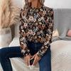 Ladies Autumn Winter Long Sleeve O Neck Flower Printed Pullover T Shirt Top