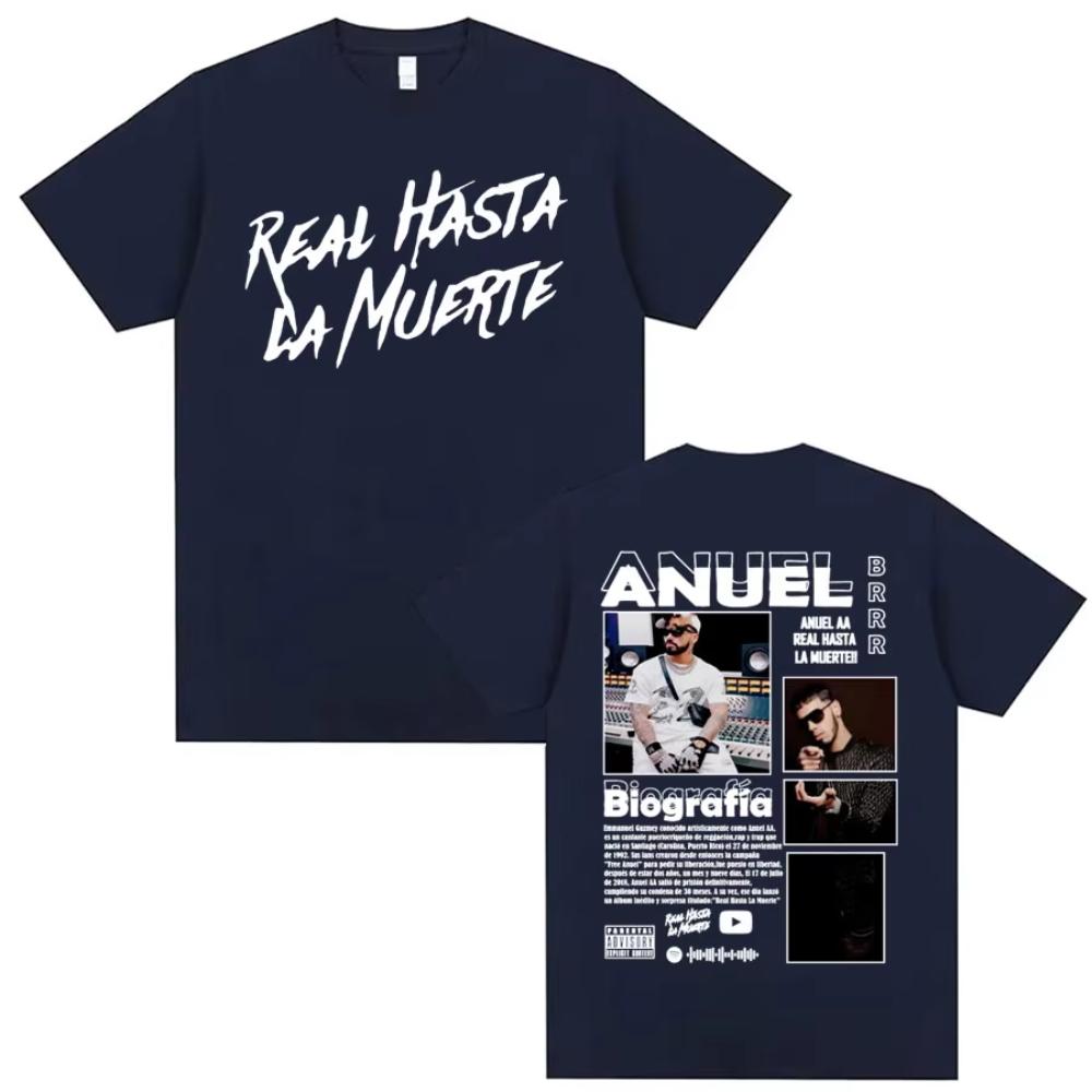 Rapper Anuel AA Real Hasta La Muerte Cover T Shirt Male Fashion Hip Hop Oversized T Shirt Men Women Casual O-Neck Loose T-shirts