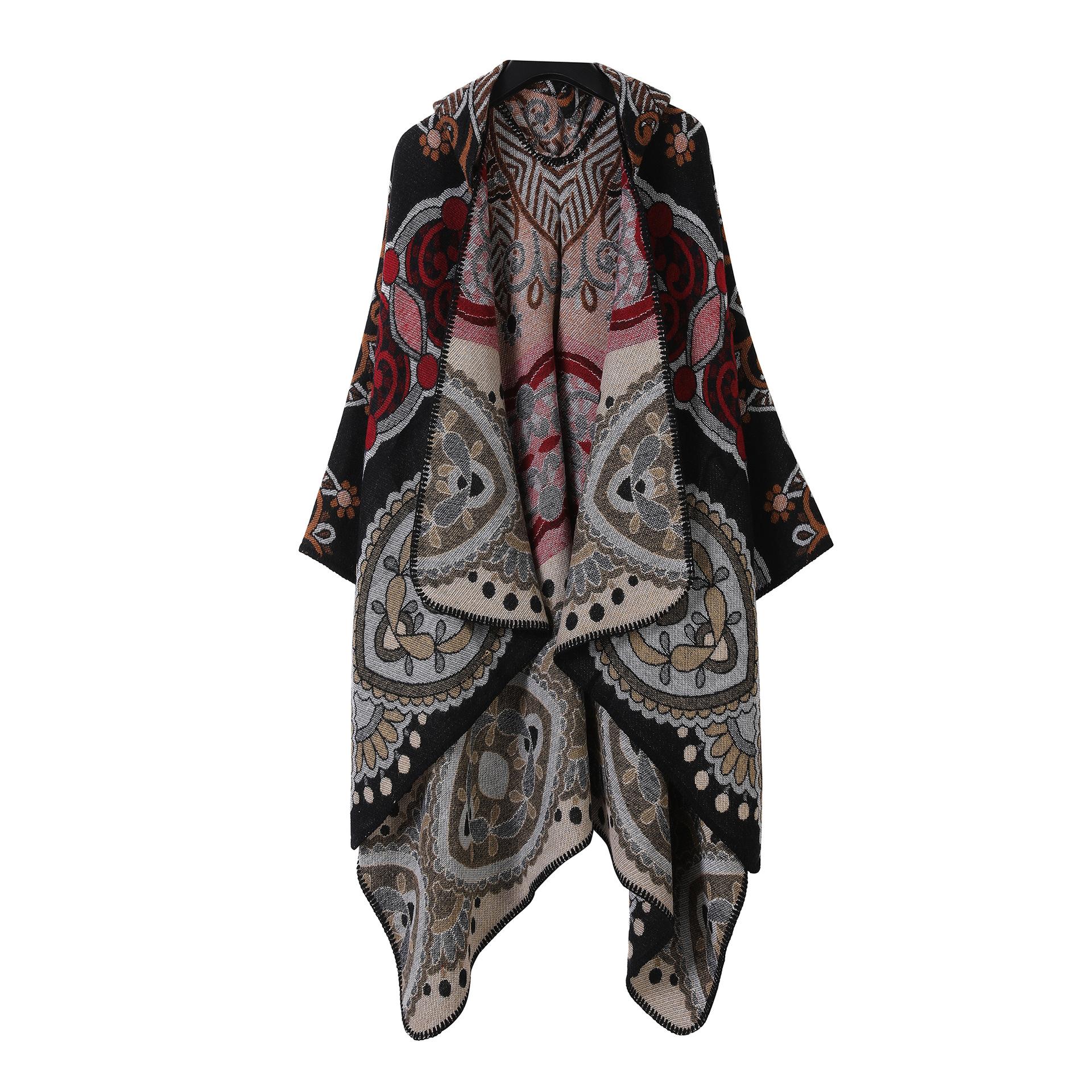 

Винтажный плащ с капюшоном, жаккардовая шаль, большой размер, холодный плащ для мужчин и женщин One Size