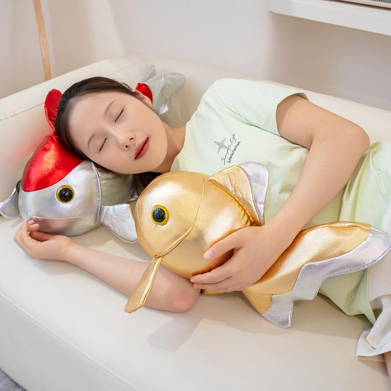 Lucky Koi Goldfish Shaped Plush Toy Soft PU Leather Cartoon Fish Doll Home Decor  Kids Birthday Gift Animal Cushion Throw Pillow