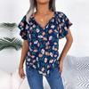 Frauen Frühling Sommer Lose Rüschen Spitze Up Chiffon Top Für Damen O Neck Fliegende Ärmel Floral Blusen
