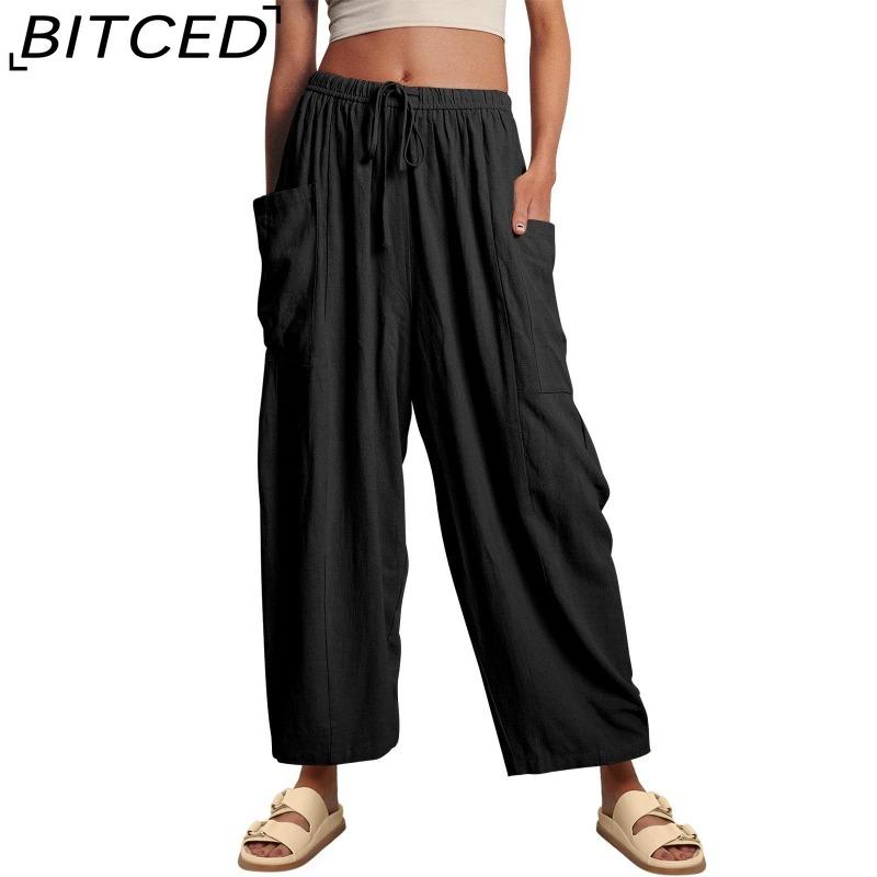 BITCED Damenmode, lässig, einfarbig, bedruckt, hohe Taille, Hosen und Caprihosen