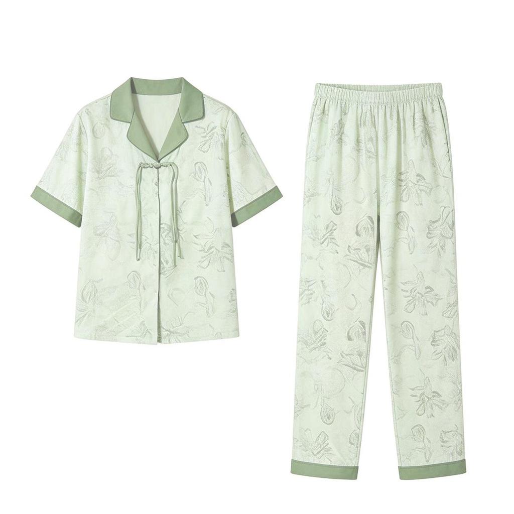 Women's Summer Cotton Pajama Set - Fresh Lapel Cardigan Two-Piece for Indoor & Outdoor Wear