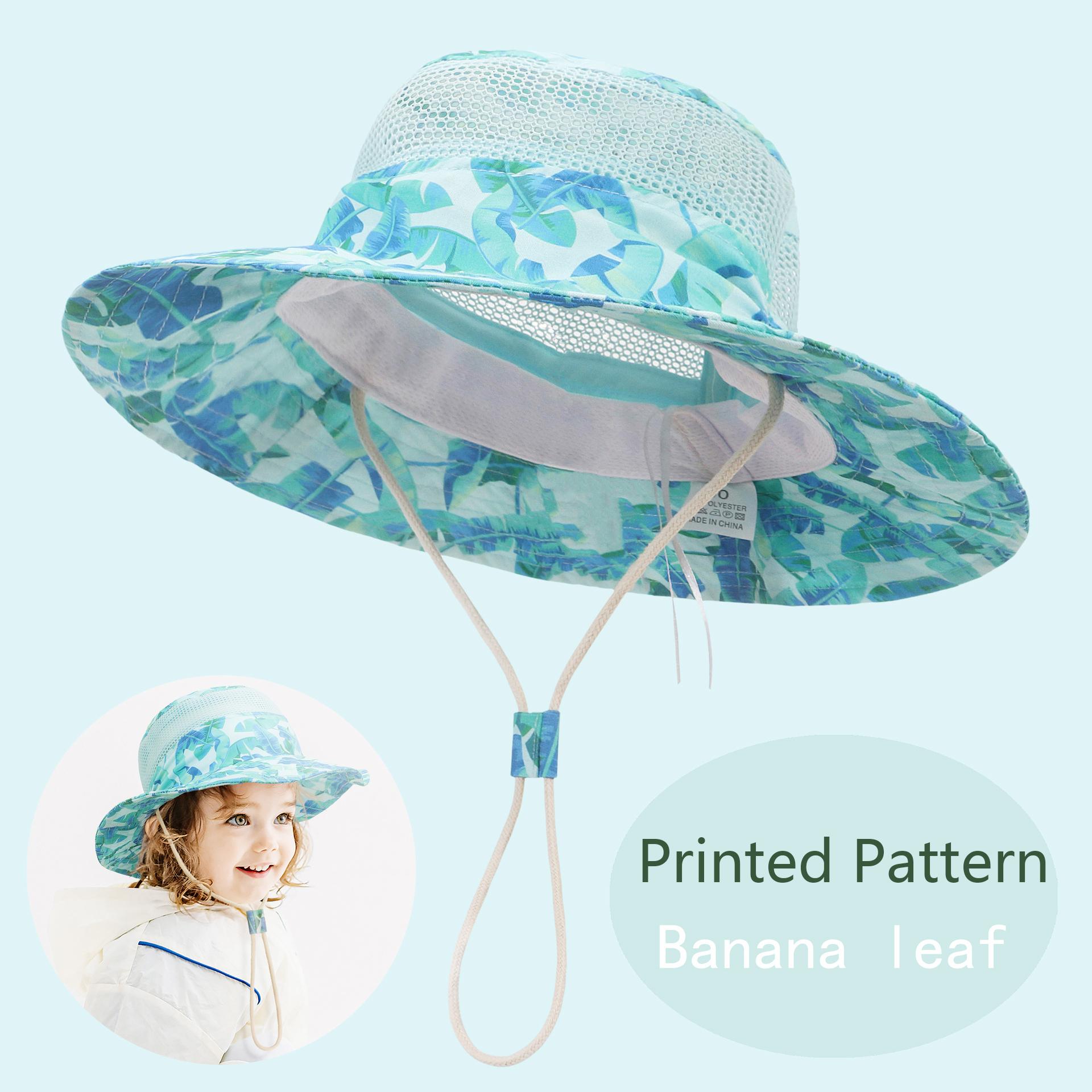 Toddler Boys Girls Smile Face Wide Brim Summer Beach Sun Protection Summer Sun Kids Bucket Hats 52-54CM