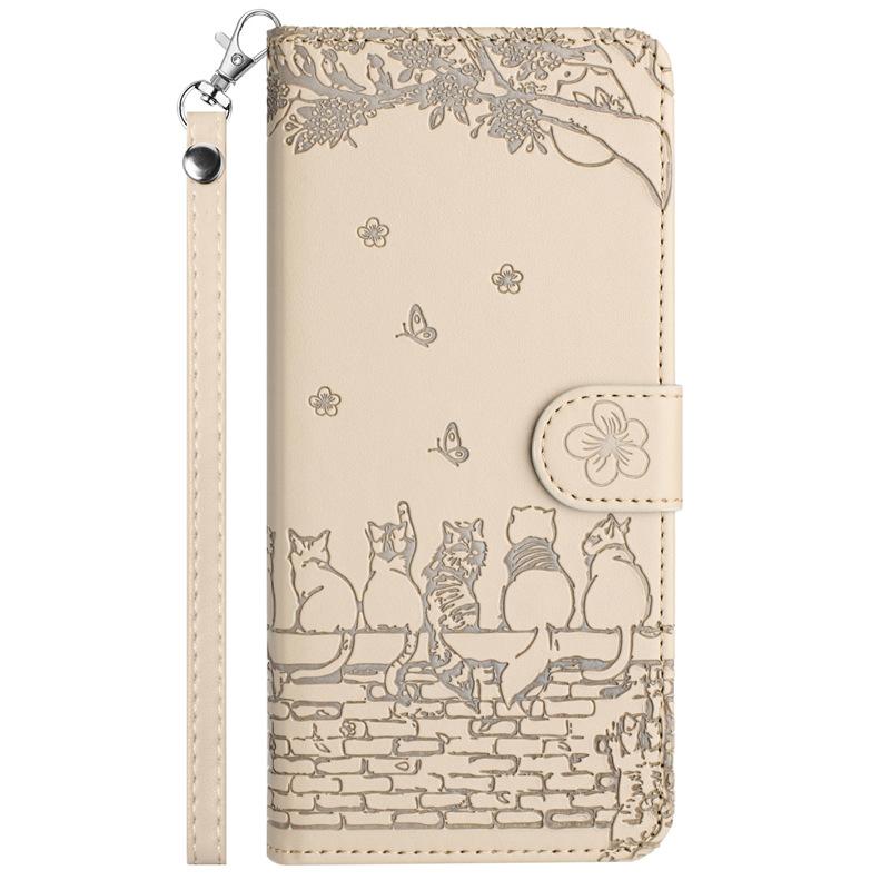 Suitable for iPhone 15 14 13 Phone Case, 15plus Solid Color Embossed Cat Card Slot Wallet Protective Case