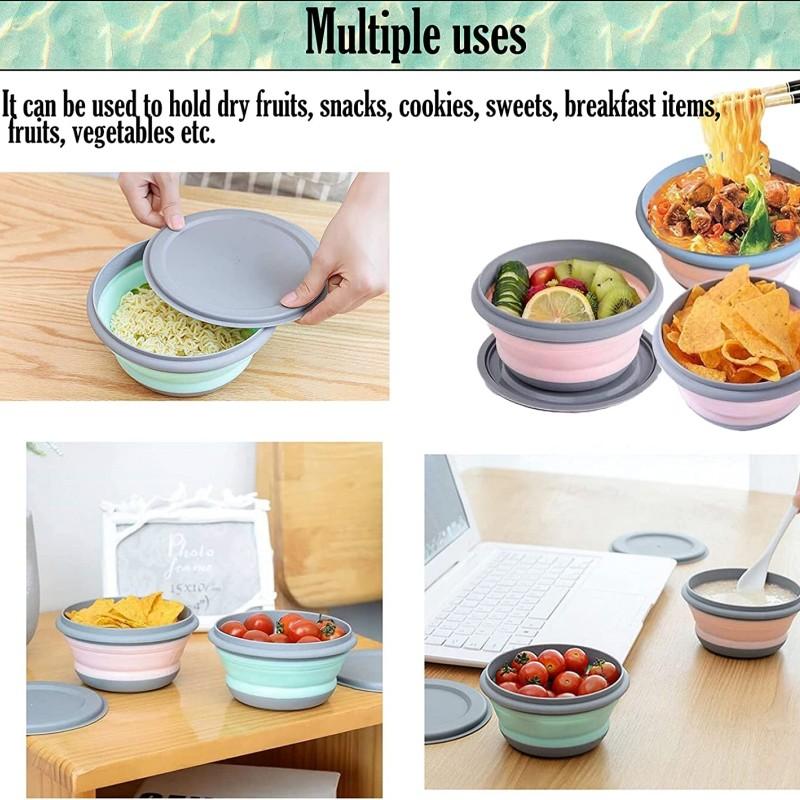 3 PCS/Set Camping Bowl Foldable Silicone Collapsible Bowl Lunch Box Salad Bowl Lid Expandable Food Storage Container Bento Box