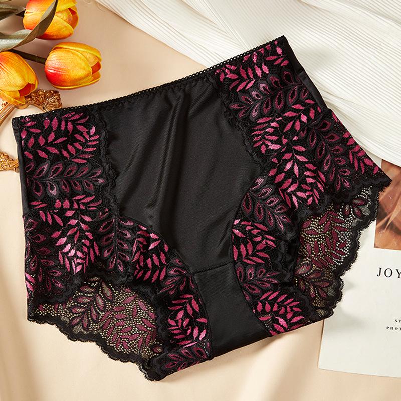 9089 Plus Size High Waist Lace Cutout Seamless Panties with Cotton Crotch