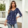Womens 3/4 Sleeve V Neck Button Detail Floral Print Tunic Top Lightweight Casual Shirt
