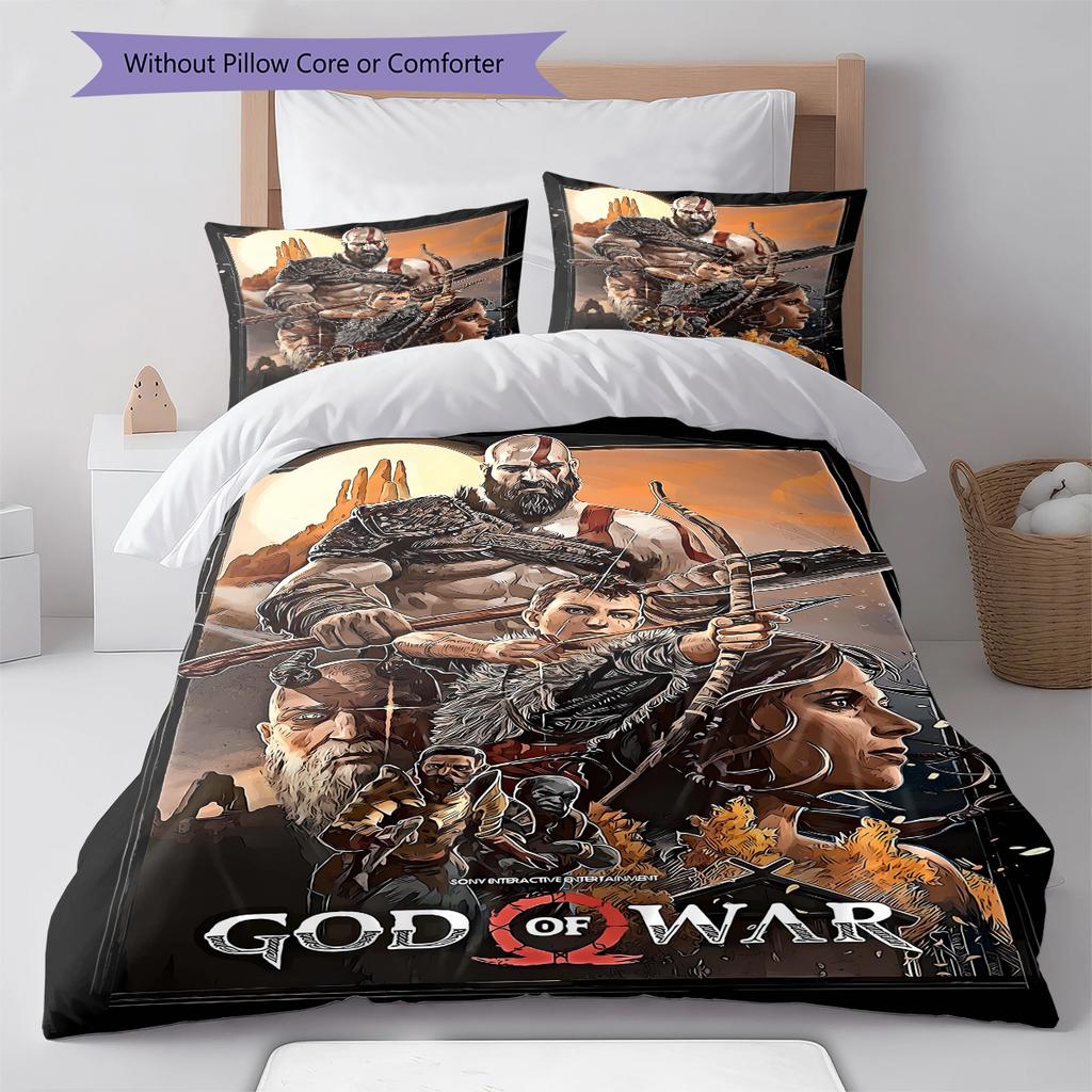 God of War Pattern Bedding Quilt Set Quilt Cover Pillowcase Home Decoration Gift (1 * duvet cover + 2 * pillowcase, without core)