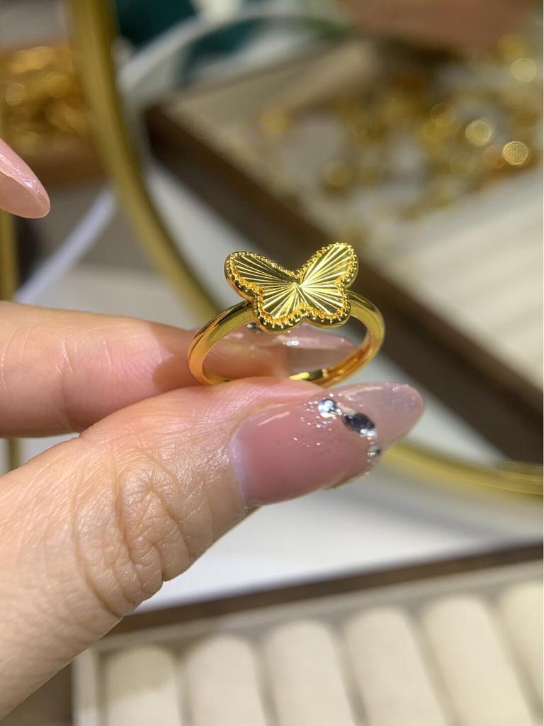 Gold Plated Laser Cut Butterfly Women's Stainless Steel Ring