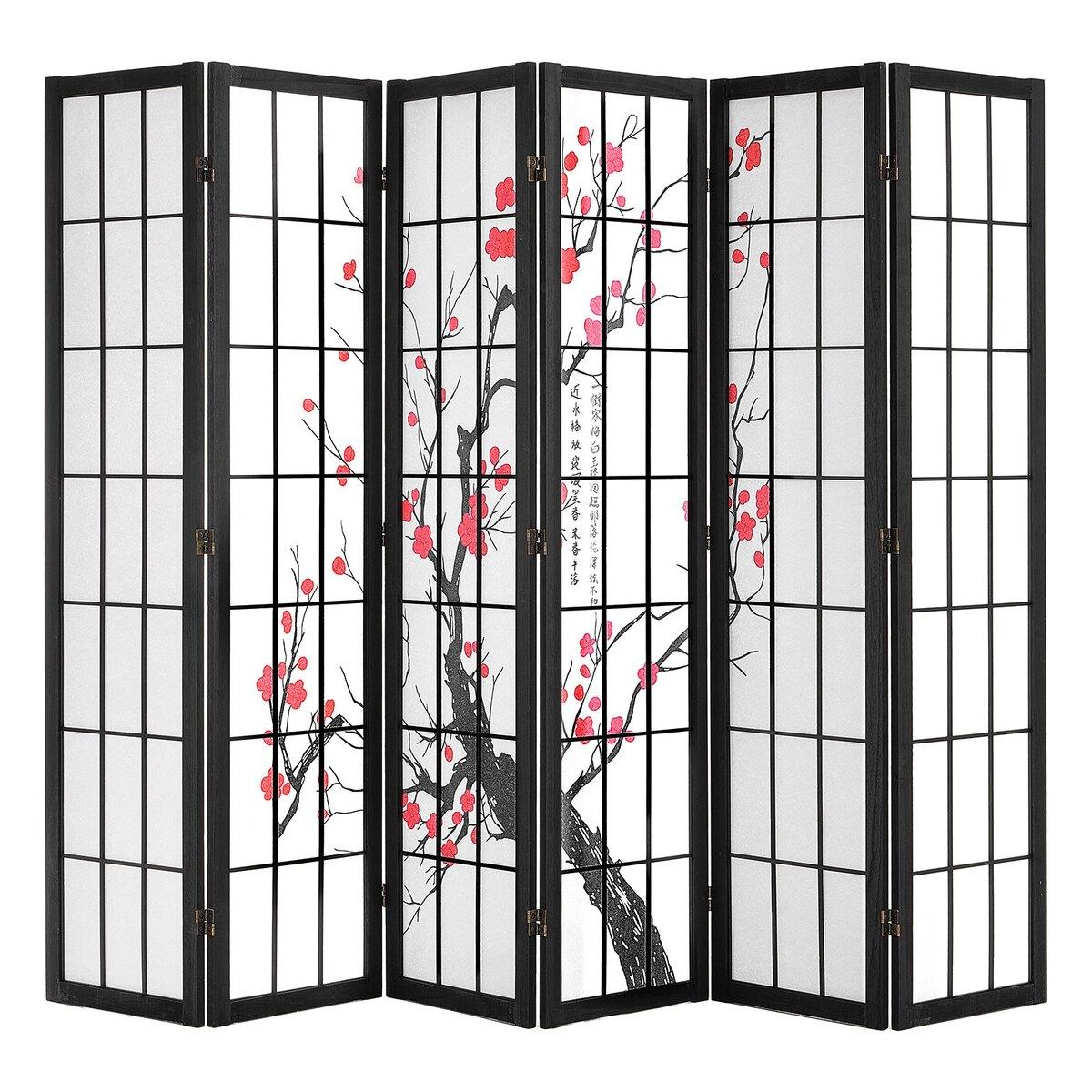 Paravent Diviseur de Pièce Écran Japonais 6 Panneaux pour Séparation de Pièce