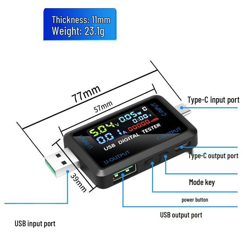 Multifunktionales USB-Spannungs- und Strommessgerät mit Digitalanzeige