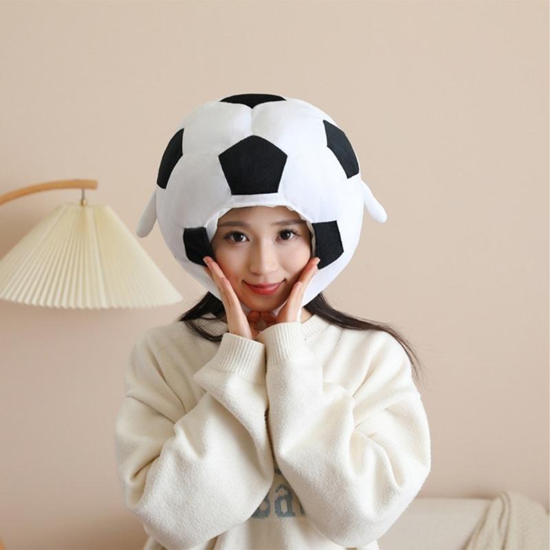 3D Plush Soccer Ball Heagear Hat for Cosplay and Halloween Party Dressingup Photo Props Football Soccer Game Headpiece