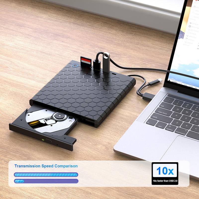 Ekstern CD/DVD-stasjon USB 3.0 Type-C Optisk diskstasjon med SD/TF-spor Bærbar CD DVD-brenner TF-leser for bærbar PC Macbook PC