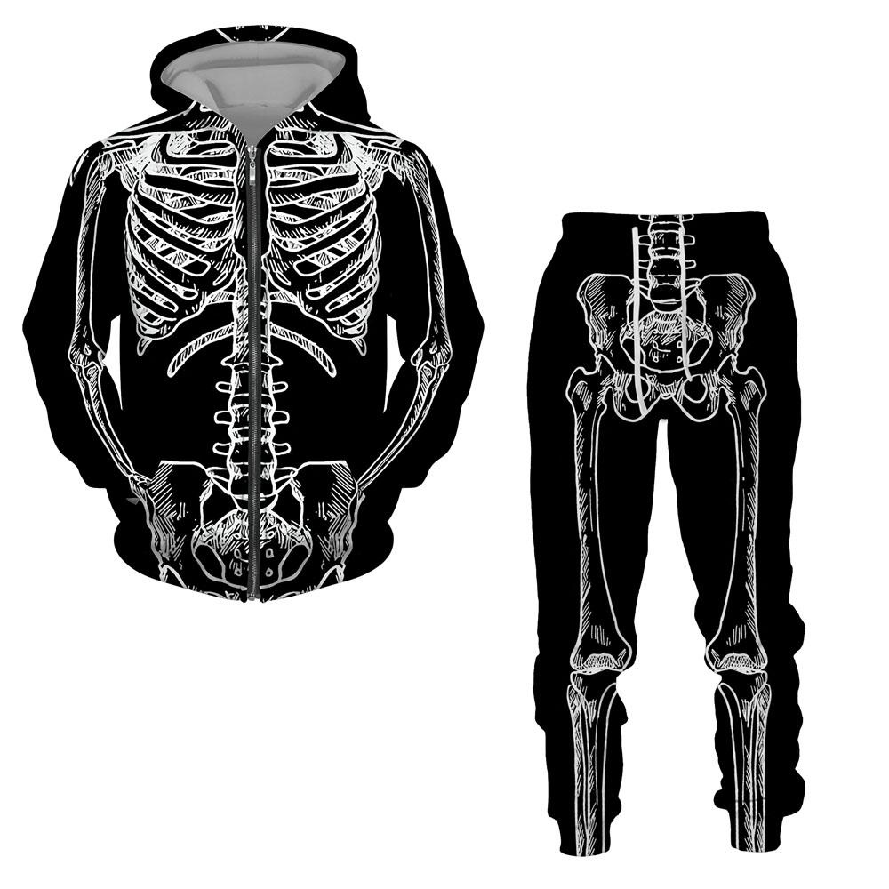 Frühling Herbst Halloween Cosplay Skeleton Splanchna 3D Print Zipper Trainingsanzüge männer Hoodie Hosen 2 Pcs Set Streetwear Anzüge