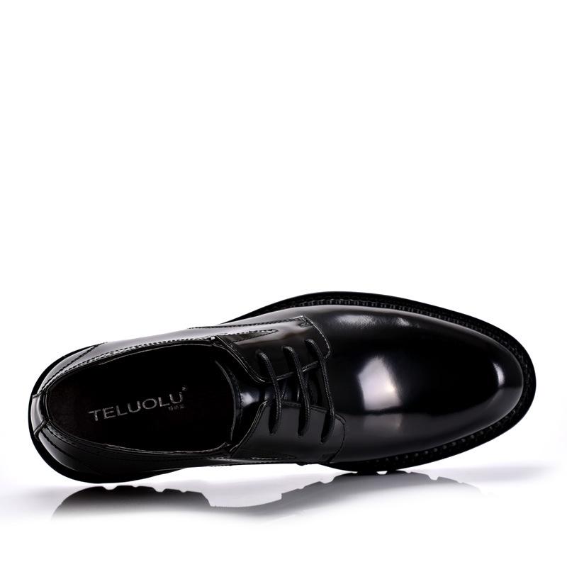 Men's British Style Patent Leather Derby Shoes - Formal Lace-up with Thick Sole & Round Toe