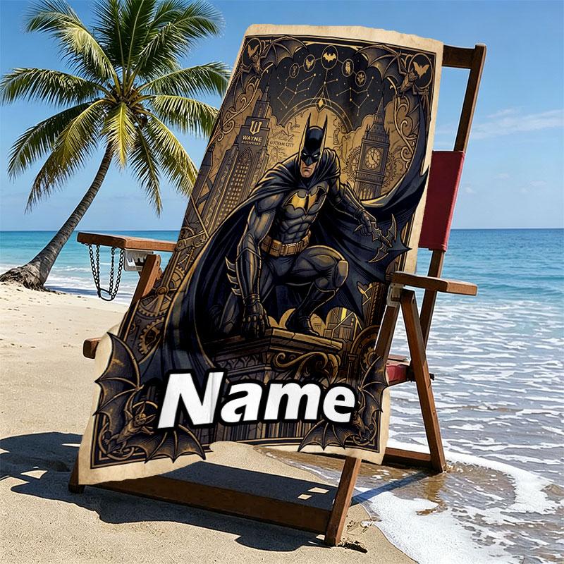 Custom Name Personalized Batman Print Beach Towel, for Trip Camping Beach Party Home Decor, Birthday Gift for Family & Friends