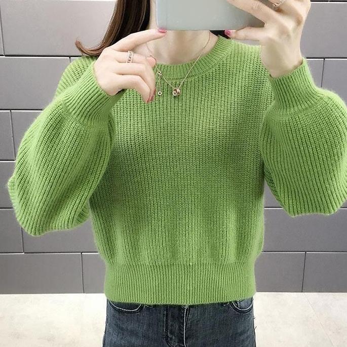 Sweater Women's Top for Outerwear Loose Short Version Autumn and Winter Base Knitted Sweater Thickened