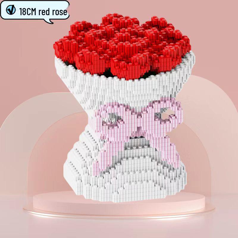 2024 Valentine's Red Rose Bouquet Building Blocks Puzzle for Kids