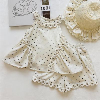 Halter Neck Polka Dot Doll Shirt & Lace Shorts Set