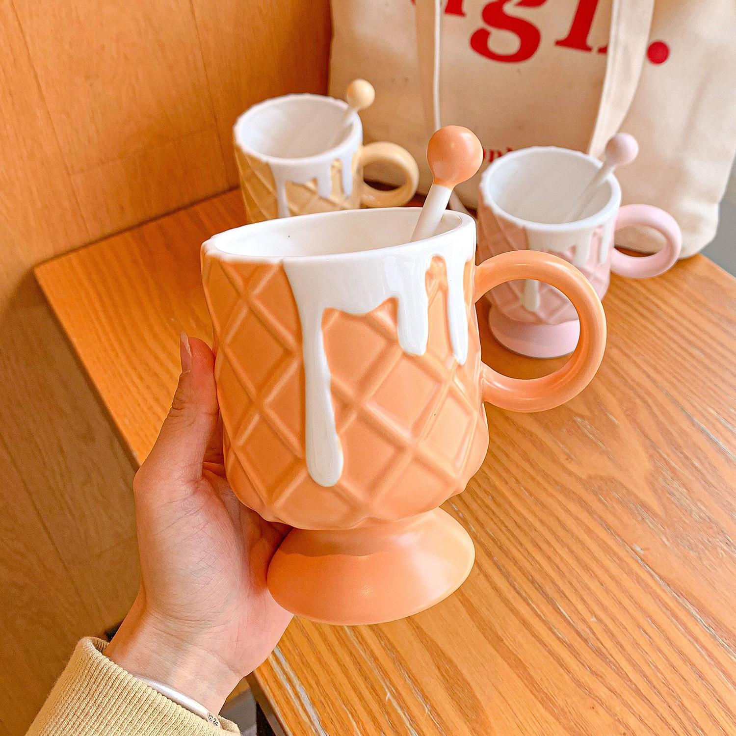 

ins style high-value ceramic cup children s home ice cream cup mug office water cup breakfast milk cup 401-500ml
