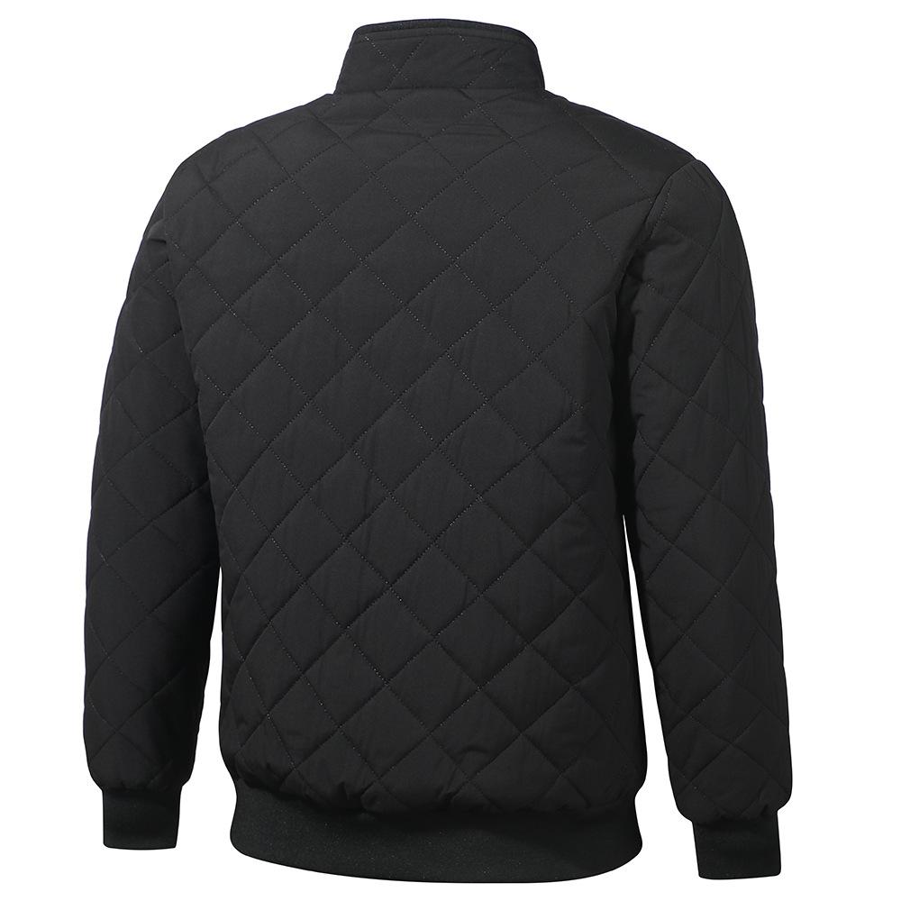 Men's Cotton Coat Plus Velvet Thickened Cotton Jacket Jacket Diamond Square Plaid Cotton Coat Stand Collar Short Autumn and Winter Style