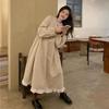 Autumn Korean Style Waist-Cinching Ruffled Fashionable Patchwork Mid-Length Temperament Long Sleeve Dress Women's