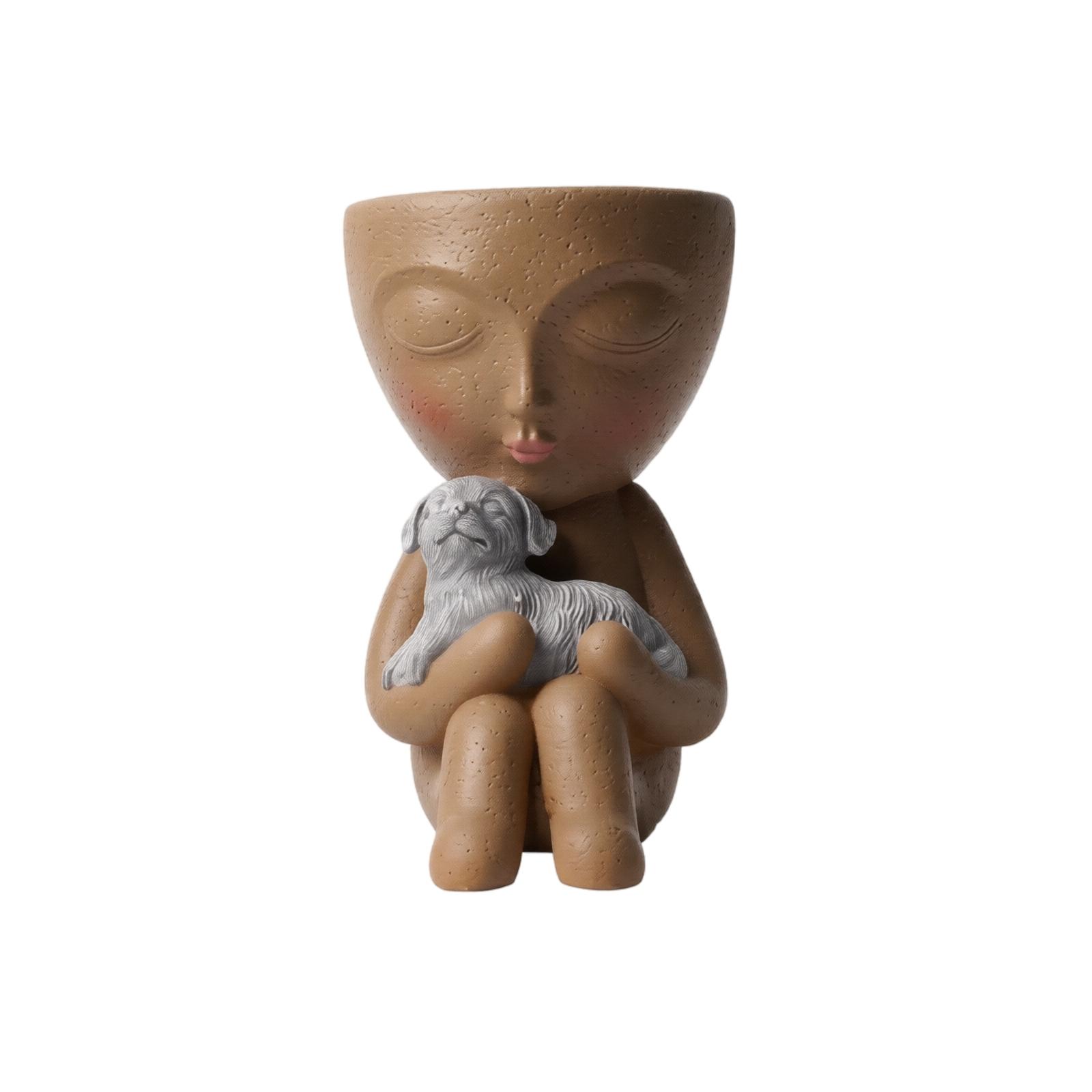 

Resin Decorative Vase with Sitting Figure Holding a Cat Creative Garden Ornament Indoor Outdoor Sculpture for Home Decoration One Size