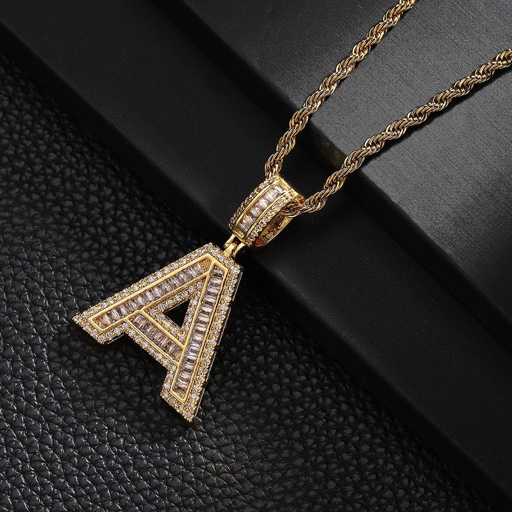 26 English Letter Pendants, Hip-Hop Necklace, Copper Inlaid Zircon Simple Necklace.
