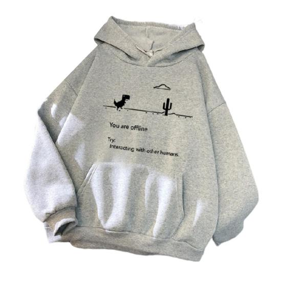Dlouhé rukávy Kapsa Stahovací šňůrka Zesílená plyšová podšívka Zimní mikina s kapucí Ženy Malý dinosaurus Potisk Volná mikina s kapucí Streetwear