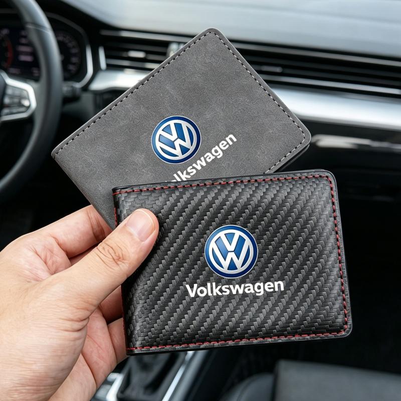 Carbon Fiber Leather Car Emblem Card Holder Billfold For VW Golf Amarok Phaeton GTI Teramont Tiguan Passat Polo Jetta keychain ZM7
