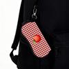 Portable Felt Sunglasses Pouch Soft Shockproof Zipper Eyeglass Case with Metal Clip Check Pattern Printed Eyewear Storage Bag