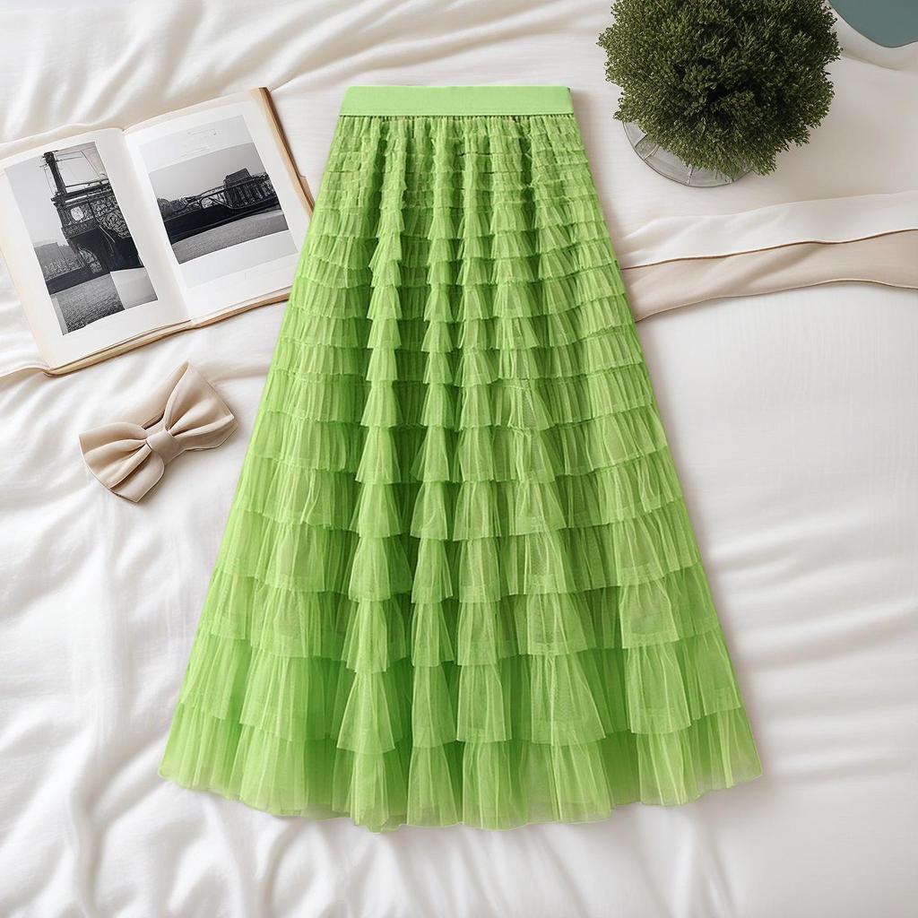 Elegant French Style Layered Cake Skirt - High Waist, Fluffy Winter Fashion for Women