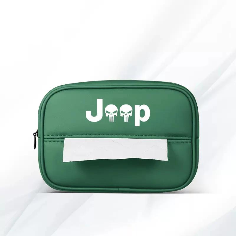 For Jeep PU Leather Car Tissue Box Armrest Paper Towel Storage Bag For Jeep Grand Cherokee Wrangler JK Gladiator Compass Rene