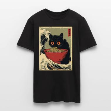 Cute Cat Ramen Japanese Retro Style Mens Tshirt Made of Pure Cotton Casual and Loose Fit 2XL