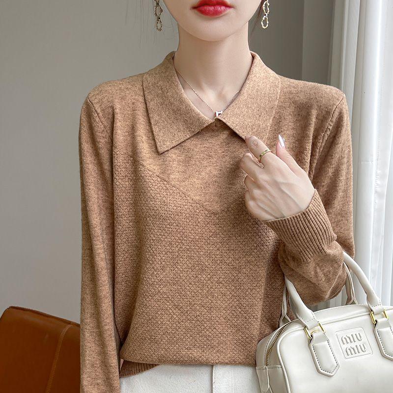

Autumn Winter Women s Wool Sweater Solid Color Loose Knit Pullover Sweater Polo Collar Knit Top XL