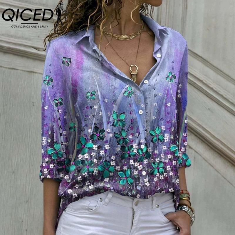 QICED 38 Color Women's Fashion Casual Long Sleeve POLO Neck Blouses & Shirts