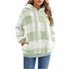 Damen S Langarm Kapuzen Plüsch Kariert Pullover Sweatshirt