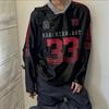 Retro American V-Neck Sports Jersey: Long Sleeve Sun-Protection Outerwear