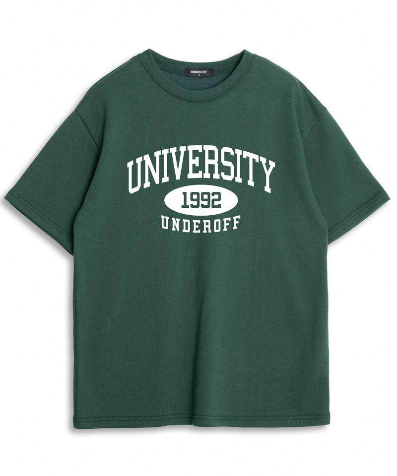 UNDEROFF Oversized Crew Neck University Short Sleeve T-Shirt Deep Blue