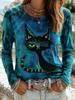 Women Halloween Full Bat Print Long Sleeve T‑Shirt Crew Neck Casual Gothic Fall Party Graphic Top