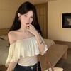 One-word Shoulder Ruffle Edge Super Fairy Short-sleeved T-shirt Women's Summer Pure Desire Hot Girl Sexy Off-the-shoulder Top Is Huge and Beautiful