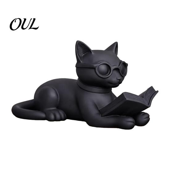 Cat Reading Book Figurine 3D Printed Figurine, Decorative Statue with Eyeglasses, Childlike Room Decoration Creative Animal Desktop Ornament for Home