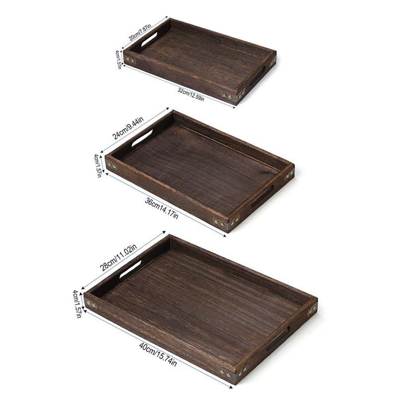 Wooden Service Tray with Handles Rectangle Wood Breakfast Bed Tray