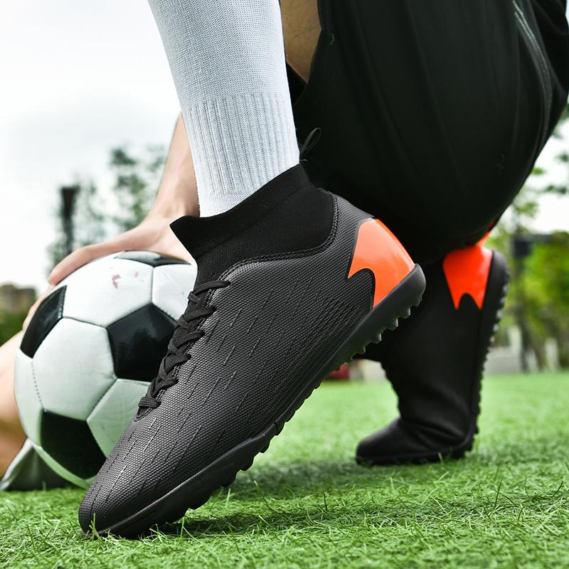 Men's Football Boots Rubber Soft Sole Short Nail Artificial Turf Leather Youth Kids Football Shoes
