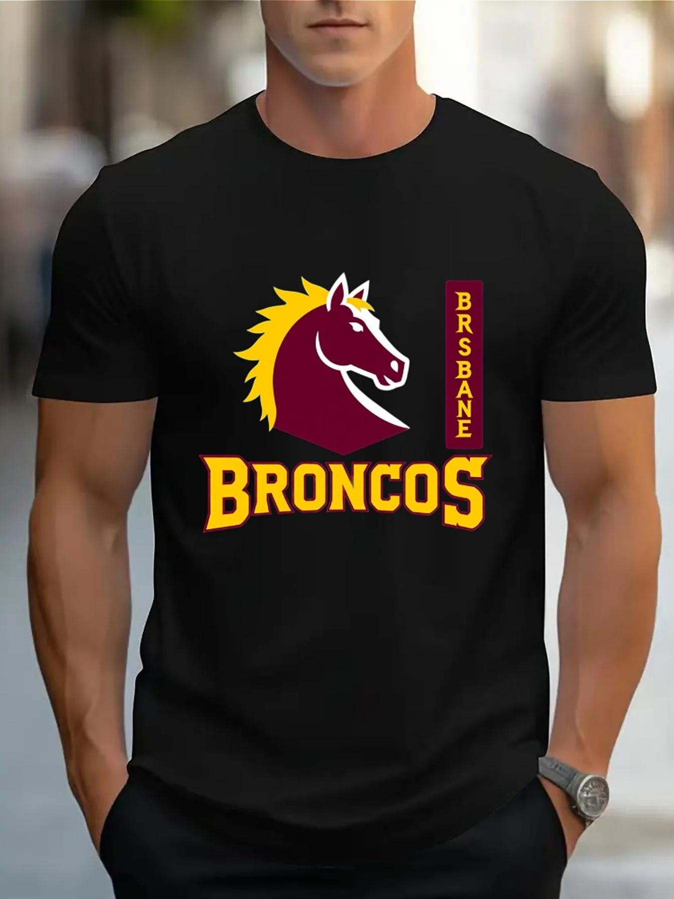 

Men s Bronco Horse Graphic T-Shirt, Retro Yellow & Red Print Cotton Tee, Soft Stretch Casual Summer Gym Shirt 5XL різнокольоровий