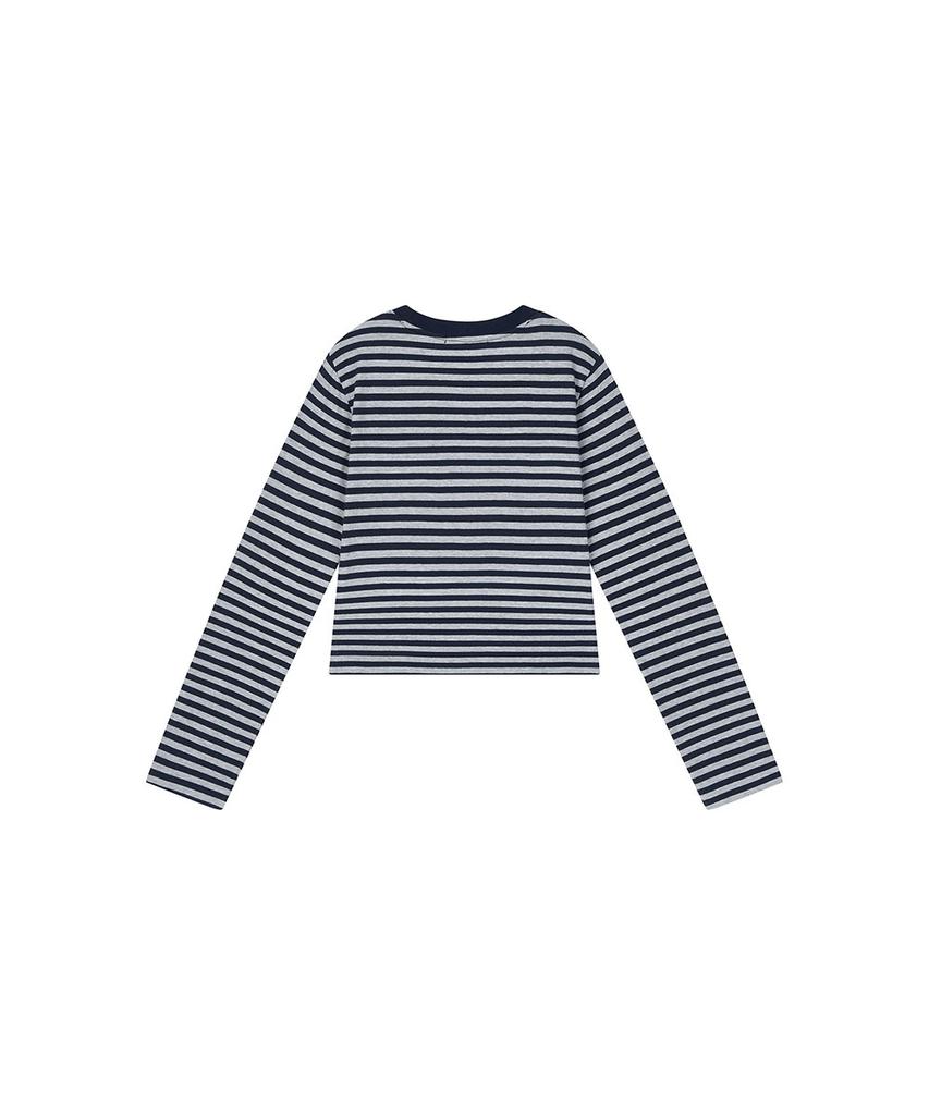 Lotaib Waist Lettering Striped Long Sleeve - Navy