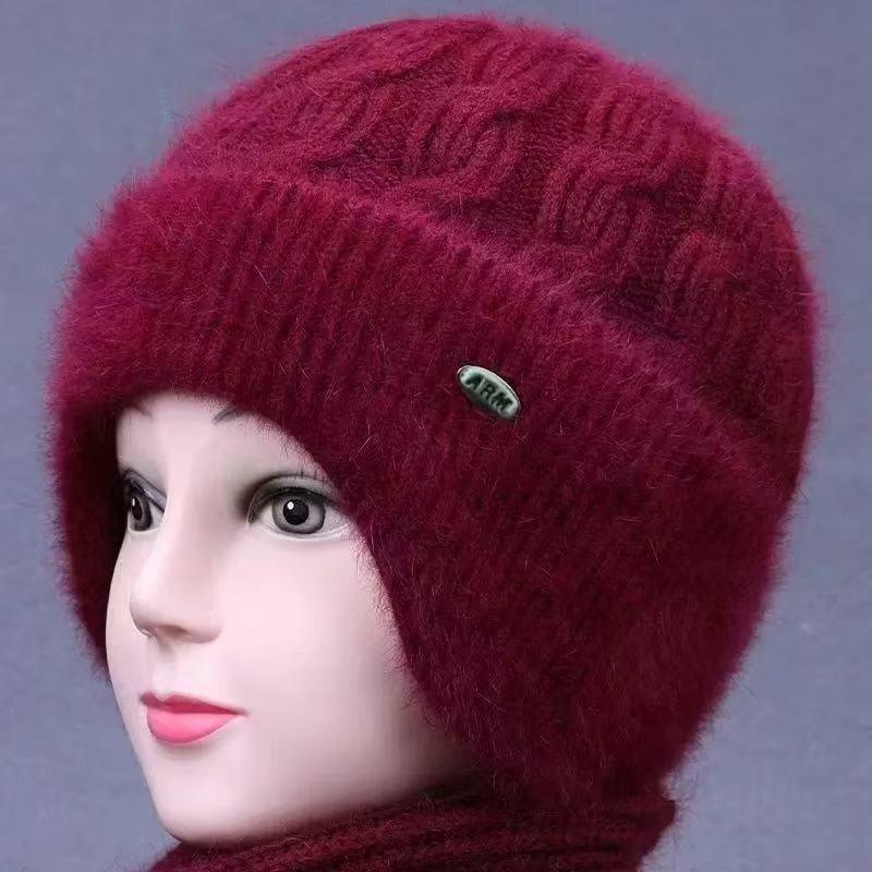 Autumn and winter old lady warm wool hat winter hat children's outdoor cold-proof fleece ear protector knitted hat